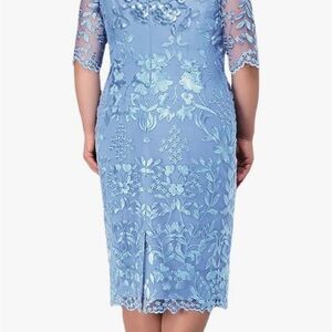 Beautiful blue floral embroidery Overlay Dress- worn once- Plus Size